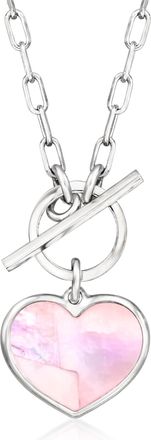Ross-Simons Italian Pink Mother-Of-Pearl Heart Toggle Necklace in Sterling Silver