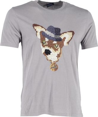 Lanvin Lanvin T-shirt met geborduurde hondenprint in grijs katoen