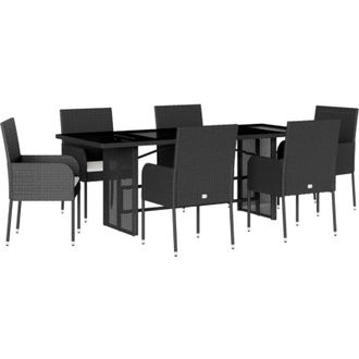 vidaXL Set De Comedor De Jard&iacute;n 7 Pzas Y Cojines Rat&aacute;n Sint&eacute;tico Negro Vidaxl