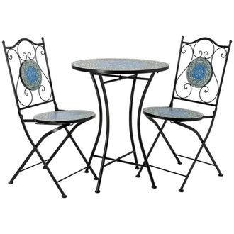 Wanderlust Deco Conjunto exterior de mesa y 2 sillas de forja y mosaico