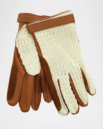Portolano Men & apos;s Deerskin Gloves with Crochet Cotton Top
