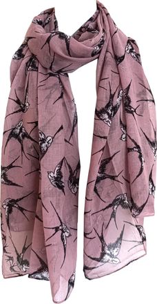 GlamLondon Bird Print Scarf Ladies Lightweight Fashion Oversize Wrap (Light Pink)