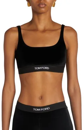 Tom Ford Signature Velour Bralette in Black at Nordstrom, Size Large