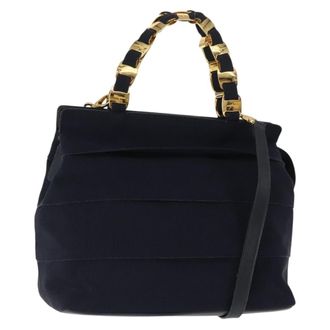 Ferragamo Vala Canvas Navy Canvas Handbag (Pre-Owned)