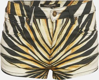 Roberto Cavalli Yellow Ray Of Gold Print Denim Shorts S/waist