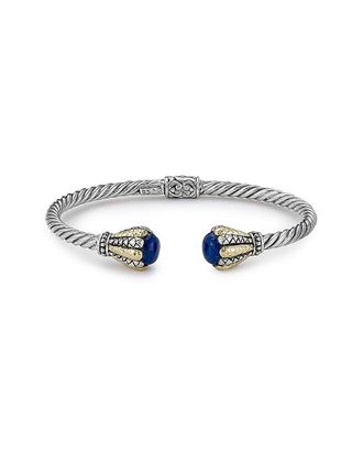 Samuel B. 18K & Silver 1.30 Ct. Tw. Lapis Twisted Cable Bangle Bracelet