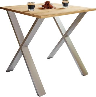 ebuy24 Mesa De Comedor De Madera Vcm Premium Al. 76 X An. 80 X P. 50 Cm Mesa De Comedor De Cocina Mesa Xona X (plata / Roble De Miel)