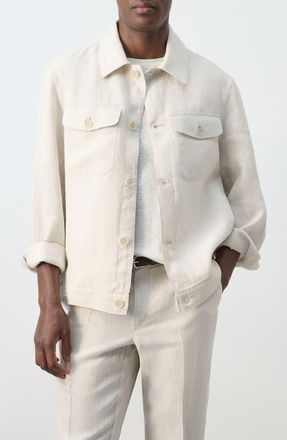 Mango Tonal Stripe Linen Jacket in White at Nordstrom, Size Small