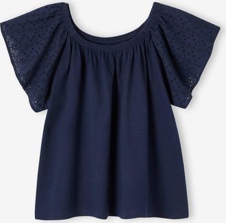 Vertbaudet M&auml;dchen T-Shirt mit Lochstickerei Oeko-Tex marine