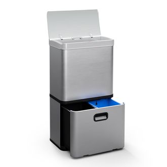 Klarstein Klarstein Cubo De Basura Con Sensor Sin Contacto 56l Acero Inoxidable Soft Close 3 Contenedor Pantalla Led Temporizador