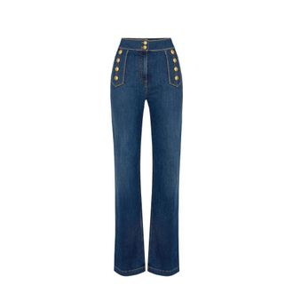 Elisabetta Franchi Dames, Jeans, Blauw, Maat: W32 Katoen
