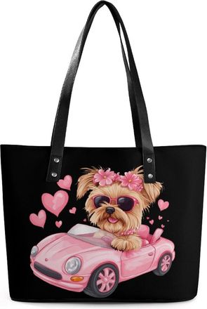 Generic Yorkshire Terrier Sports Car Tote Bags for Women Cute Shoulder Purses Handbags
