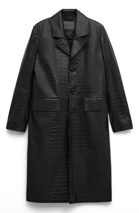 Mango Croc Embossed Leather Coat in Black at Nordstrom, Size Medium