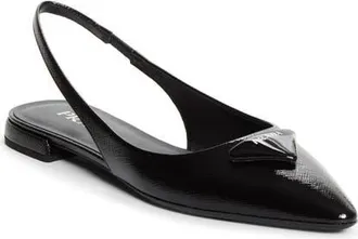 Prada Puffy Logo Slingback Ballet Flat in Nero at Nordstrom, Size 35.5
