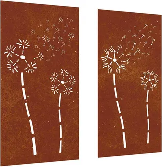 vidaXL Adorno Pared Jard&iacute;n 2 Uds Acero Corten Dise&ntilde;o Flores 105x55 Cm Vidaxl