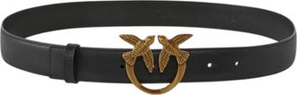 Pinko Love Birds Diamond Cut Riem - Dames - Riemen - Zwart - XS - Leer - Accessoires
