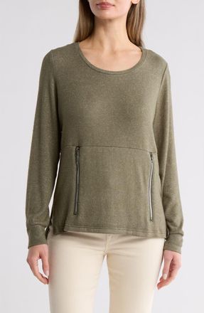 By Design Mavis Zip Pocket Pullover in Olive at Nordstrom Rack, Size X-Small