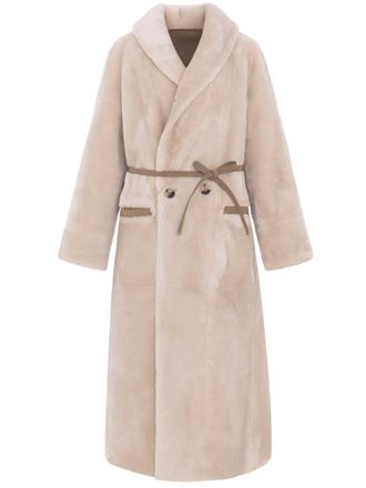 Urban Code Long Reversible Coat with Plush Texture and Shearling Trim