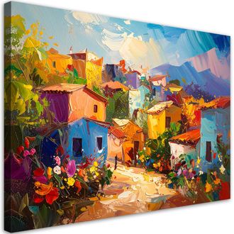 Feeby Impresi&oacute;n De Imagen, Abstracci&oacute;n Casas Coloridas Pintura Imitaci&oacute;n, 100x70