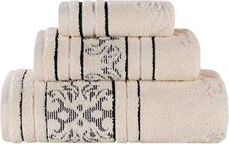 Superior Sadie Zero Twist Cotton Elegant Floral Absorbent 3Pc Jacquard Towel Set