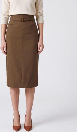 Ami High-Waisted Midi Pencil Skirt in Wool Blend with Belt