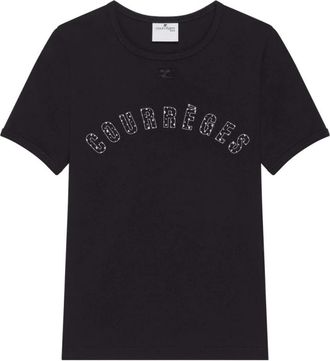 Courr&egrave;ges Medusa Contrast T-Shirt - Dames - T-shirts - Zwart - M - Katoen - Tops