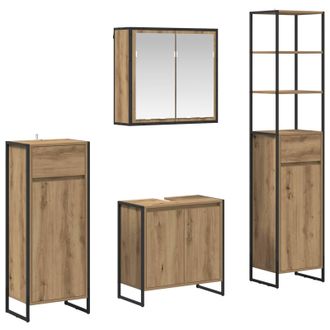 vidaXL Juego De Muebles De Ba&ntilde;o Roble Artesanal Madera De Ingenier&iacute;a Vidaxl
