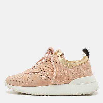 Tod's Tods Pink Leather And Suede Sportivo Lace Up Sneakers