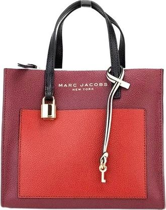 Marc Jacobs Marc Jacobs Grind Mini Pomegranate Colorblock Leather Tote Crossbody Womens Handbag