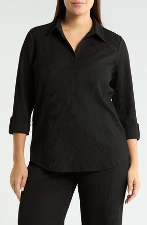 Anne Klein Textured Ridge Knit Popover Top in Anne Black at Nordstrom, Size 0 X