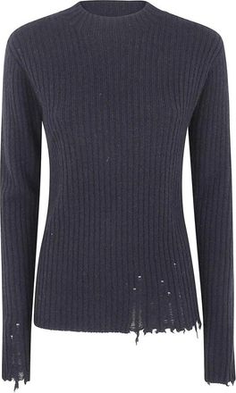 Uma Wang Geribbelde Sweater met Rafels - Dames - Cashmere truien - Zwart - M - Kasjmier - Truien & Vesten