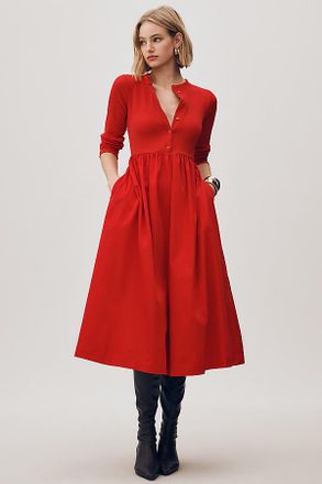 Maeve Long-Sleeve Twofer Cardigan Midi Dress