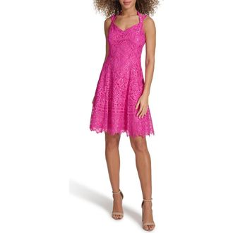 Kensie Corded Lace Halter Cocktail Minidress in Fuchsia at Nordstrom Rack, Size 12