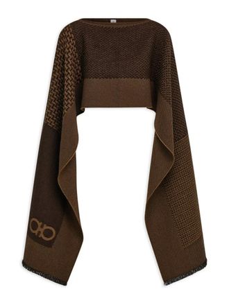 Ferragamo jacquard patchwork cape - Brown