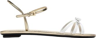 Prada Lage leren sandalen met strik - Dames - Sandalen - Wit - 38 EU - Leer - Schoenen