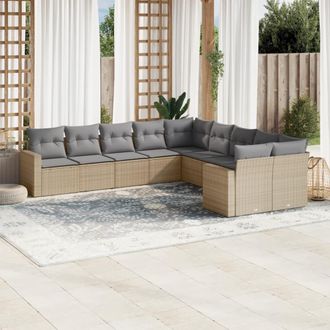 vidaXL Juego De Sof&aacute;s Jard&iacute;n Con Cojines Beige 10 Pzas Rat&aacute;n Sint&eacute;tico Vidaxl