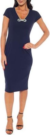 Marina Rossini Crystal Embellished Neck Cape Sleeve Sheath Cocktail Dress in Navy at Nordstrom Rack, Size X-Large