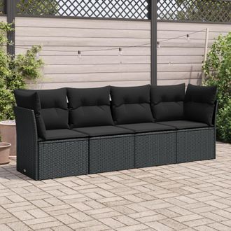 vidaXL Juego De Sof&aacute;s Jard&iacute;n 4 Pzas Con Cojines Rat&aacute;n Sint&eacute;tico Negro Vidaxl