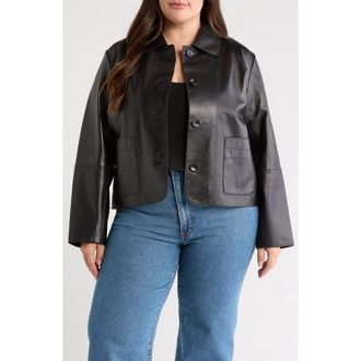 Nordstrom Patch Pocket Crop Leather Jacket in Black at Nordstrom Rack, Size 1X