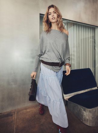 Icone Womens Gingham tiered maxi skirt