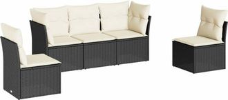 vidaXL Set De Muebles De Jard&iacute;n 5 Pzas Y Cojines Rat&aacute;n Sint&eacute;tico Negro Vidaxl