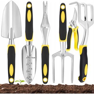 OEM Juego De 6 Herramientas De Jardiner&iacute;a De Aluminio: Garra, Pala Ancha Y Pala De Borde Graduado - Para Plantar Y Desherbar - Mango Ergon&oacute;mico Antidesliz