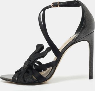 Sophia Webster Black Metallic Leather An Fabric Bonnie Ankle Strap Sandals