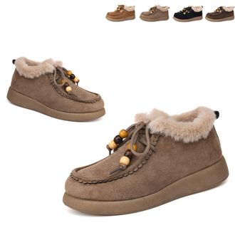 Generic Fashion Beaded Lace Up Comfort Round Toe Warm Cotton Shoes Womens Suede Platform Loafers with Fur Lined Anti-Slip Soft Sole Daily Work Walking Shoes (
