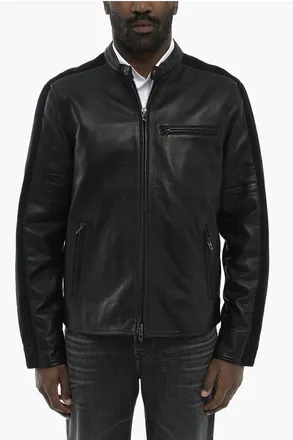 Diesel Leather and Denim Jacket L-SIMZ in Solid Color size 50