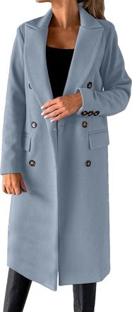 Generic Womens Coats Winter Double Breasted Wool Blend Jacket Causal Lapel Collar Button Jacket Ladies Long Sleeve Tops Length Overcoat Warm Outerwear Coat Th