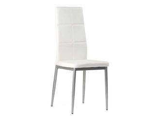 Pondecor Interiorismo Set 4 sillas cocina Sara polipiel blanco. Estructura metal gris plata