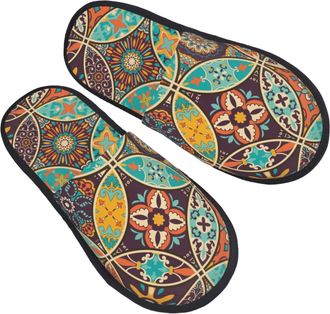 Generic Fuzzy Slippers Mandala Flower Element Fluffy Slippers Unisex Soft Slides For Bathroom Mens Women L