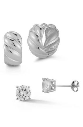 Glaze Jewelry 14K Gold Vermeil 2-Piece CZ Stud & Huggie Hoop Earring Set in Silver at Nordstrom Rack