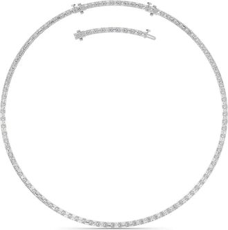 Pompeii3 34Ct Emerald Cut Diamond Tennis Necklace Lab Grown 14k White Gold 18